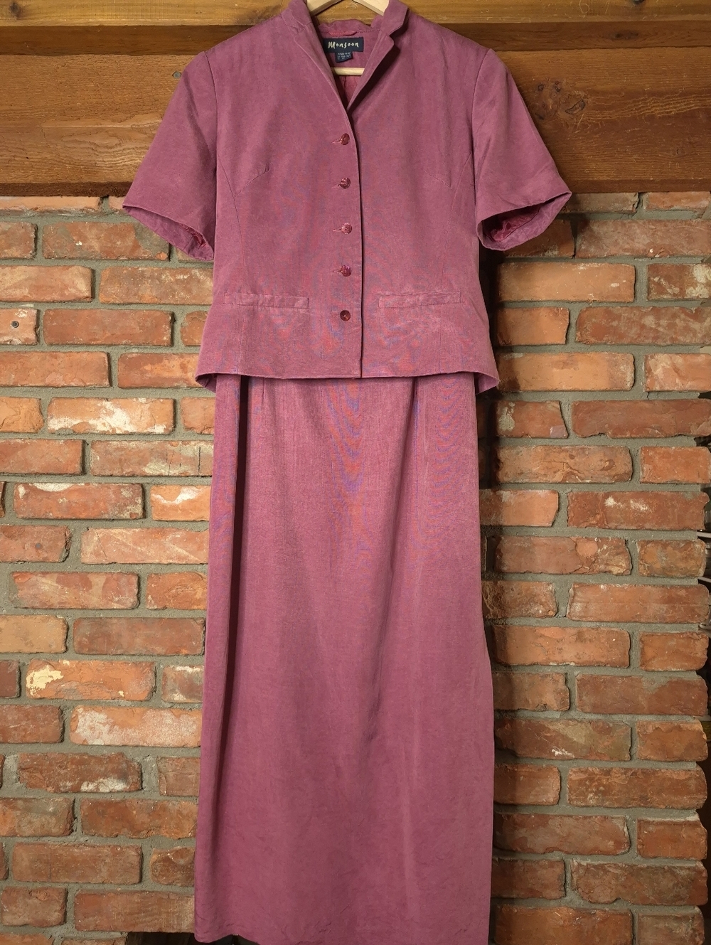 Vintage Monsoon 2 Piece Dress Set UK Made Pink Textured Blazer Slip Dress Rare - Picture 9 of 12